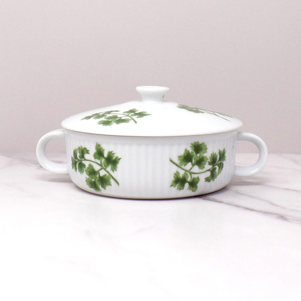 Vintage Andrea by Sadek Parsley Casserole with Lid, 12 oz, 7380R (1970s)